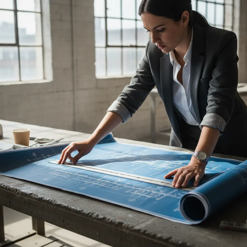 Architect Reviewing Blueprints